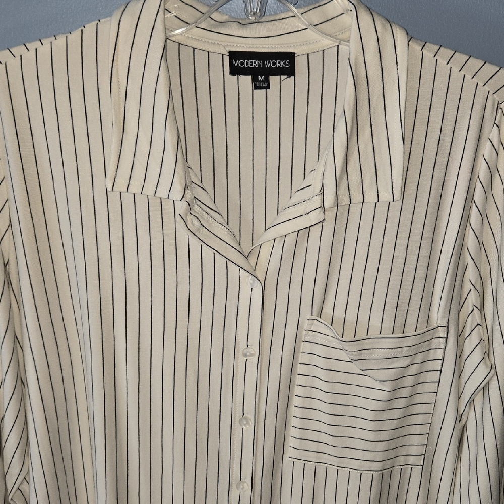 Modern Works Beige Striped Blouse